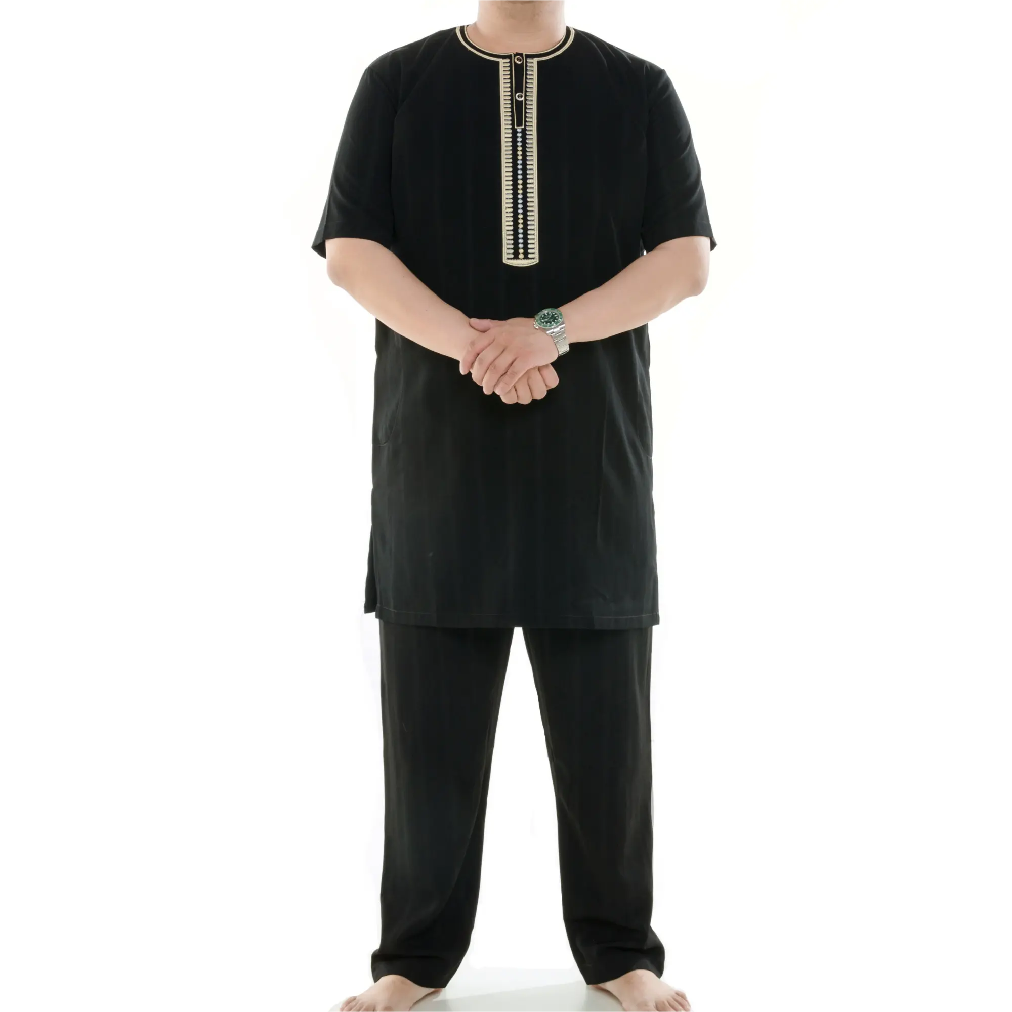 Müslüman erkek giyim arap Robe sıcak ürünler Abaya siyah erkek Robe iki parçalı Set basit tarzı islam Robe