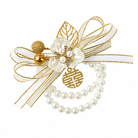 Corsage de poignet en métal Double Bonheur avec perles et ruban de satin, fleur de main pour mariée, demoiselle d'honneur, mariage, banquet, fête prénuptiale, décoration