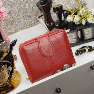 Red PU Leather Women's <b>Wallet</b> Zipper Short Card Holder Coin Purse <b>Compact</b> Lady <b>Wallet</b> for Daily Use - Product Image 2