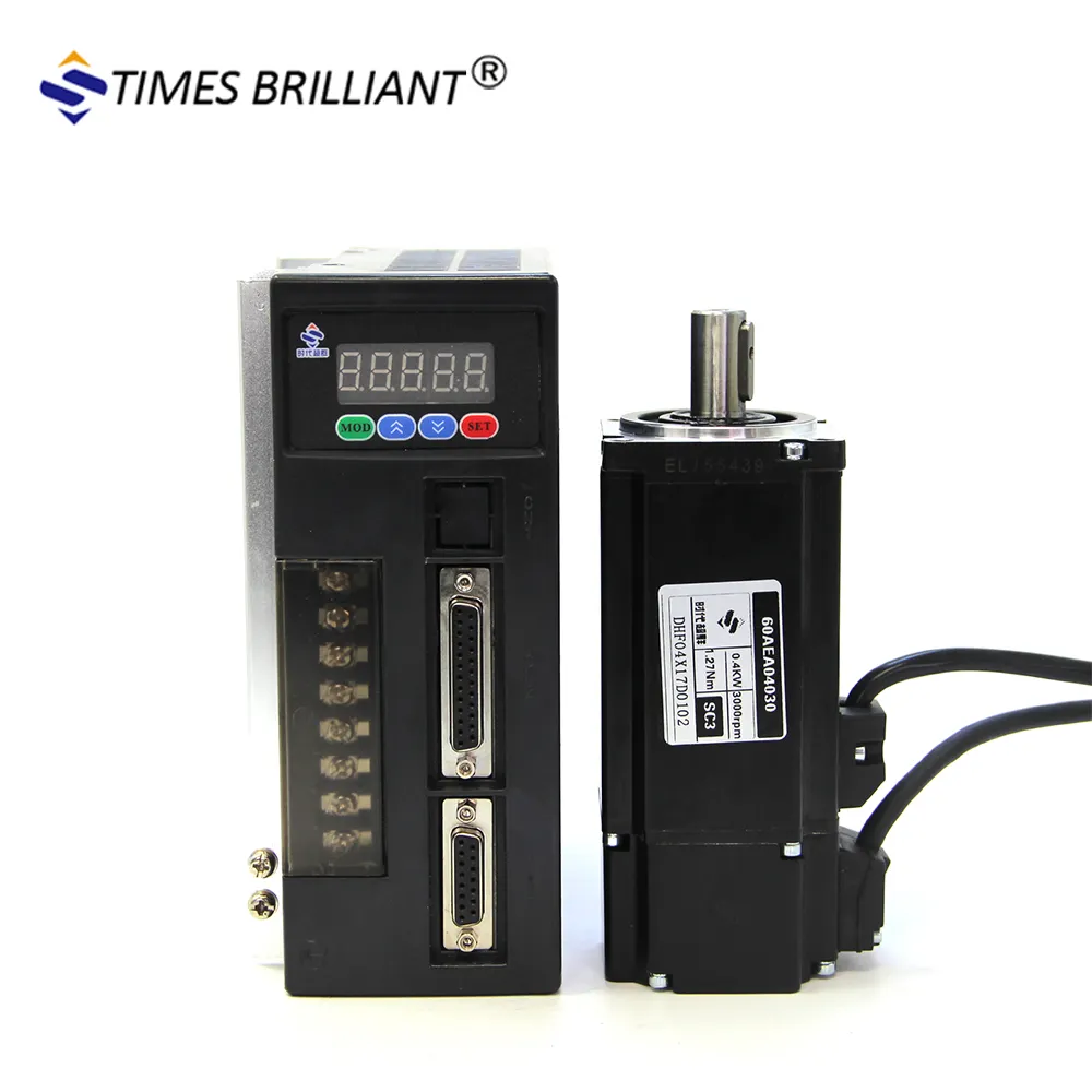 Suministro de China de alta calidad de bajo ruido brida ancho 60mm 220V 400w 3 w AC servo motor 1.27Nm servo motor con conductor