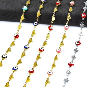 สร้อยคอสแตนเลสสตีลขนาด 6 มม. สำหรับผู้หญิง สีทอง ลายหัวใจแบบนูน พร้อมจี้รูปตาปีศาจแบบตุรกี ประดับลูกปัดโลหะ สร้อยคอแบบโชคเกอร์ - Product Image 4