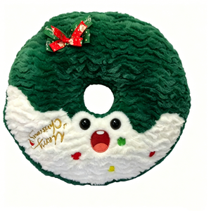 Customize estive <b>green</b> wreath plush cushion for home decoration, soft donut-shaped wreath plush toy with festive details - Product Image 1
