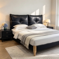 Lit double en cuir véritable de style italien, luxueux, rembourré et flottant, pour petit appartement, mobilier de chambre à coucher