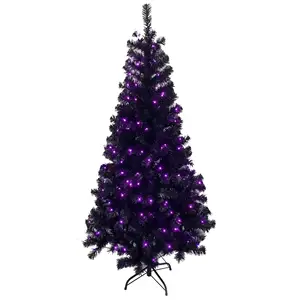 6 футов 7 футов 12 футов ПВХ черная новогодняя елка с фиолетовым светом
