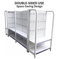 Rak Display Pegboard Logam Hitam Xinanda, Unit Rak Gondola Satu Sisi, Pengait, Rak Toko Ritel Tugas Berat, Alat Penyimpanan 2-Lapisan