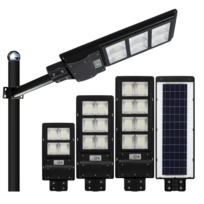 Lámpara de iluminación de jardín LED para exteriores con control remoto integrado de energía solar 30W 60W 90W 120W 200W Luz de calle LED todo en uno con energía solar