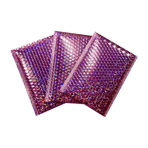 Packaging Suppliers Shipping Bags Custom Logo Padded Mailing Bags Shiny Purple Metallic Bubble Envelopes For IPhone