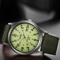Montres Décontractées à Quartz pour Hommes, Boîtier en Alliage, Cadran en Verre, Calendrier, Tissu Militaire, Montres Cadeaux de Sport