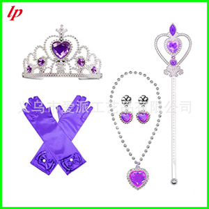 Princess Crown <b>Magic</b> Wand Necklace Earrings Gloves <b>Set</b> Pink For Kids Costume Accessories - Product Image 5