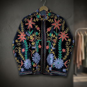 Beautiful Design Handmade Embroidered <b>Velvet</b> <b>Jacket</b> Mandarin Collar Full Sleeve Floral Pattern Autumn <b>Women</b> <b>Jacket</b> In Wholesale - Product Image 2