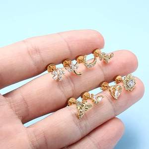 Boucles d'Oreilles Cartilage en Acier Inoxydable pour Femmes et Hommes à Dos Plat Tragus Lune Cœur Abeille Papillon Boucles d'Oreilles <span class=keywords><strong>Helix</strong></span> Piercing Bijoux - Product Image 4