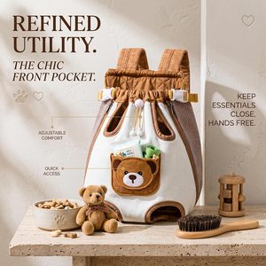 Mochila Porta Mascotas Ajustable y Transpirable para Perros Pequeños, Diseño de Oso Adorable, Orientación Frontal - Product Image 5