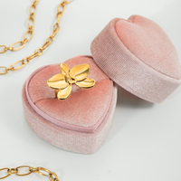 J & D Set perhiasan bunga klasik anting-anting bunga anggrek kupu-kupu cincin Cymbidium modis baja tahan karat berlapis emas 18K