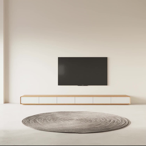 Mobile TV <span class=keywords><strong>Sospeso</strong></span> a Parete in Legno Massello Bianco, Design Moderno e Minimalista per Soggiorno - Product Image 2