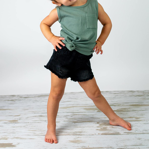 <span class=keywords><strong>Shorts</strong></span> in Jeans alla Moda per Ragazze, Orlo Tagliato, Elasticizzati, Morbidi <span class=keywords><strong>Shorts</strong></span> in Denim Nero per Bambine - Product Image 2