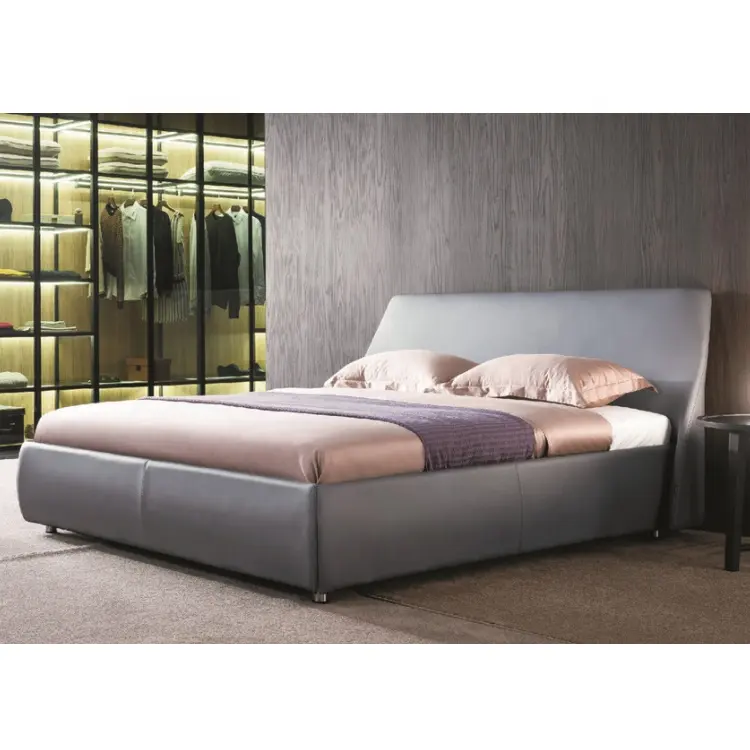 राजा आकार आधुनिक इतालवी नवीनतम डबल बिस्तर के साथ डिजाइनर फर्नीचर सेट चमड़े लक्जरी बिस्तर भंडारण और दो बेडसाइड टेबल