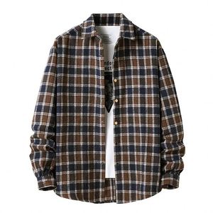 Chemises en flanelle personnalisées en gros pour usines, chemises amples décontractées en flanelle brossée, chemises tendance à carreaux en coton flanelle J0211 - Product Image 3
