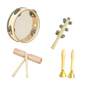Ensemble d'instruments de percussion en bois en gros avec triangle, sonnette à main, castagnette et tube sonore pour l'éducation musicale et le jeu des enfants - Product Image 1