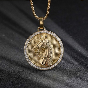 Colliers pendentifs motif cheval, plaqué or PVD, bijoux en acier inoxydable moulé en 3D - Product Image 1