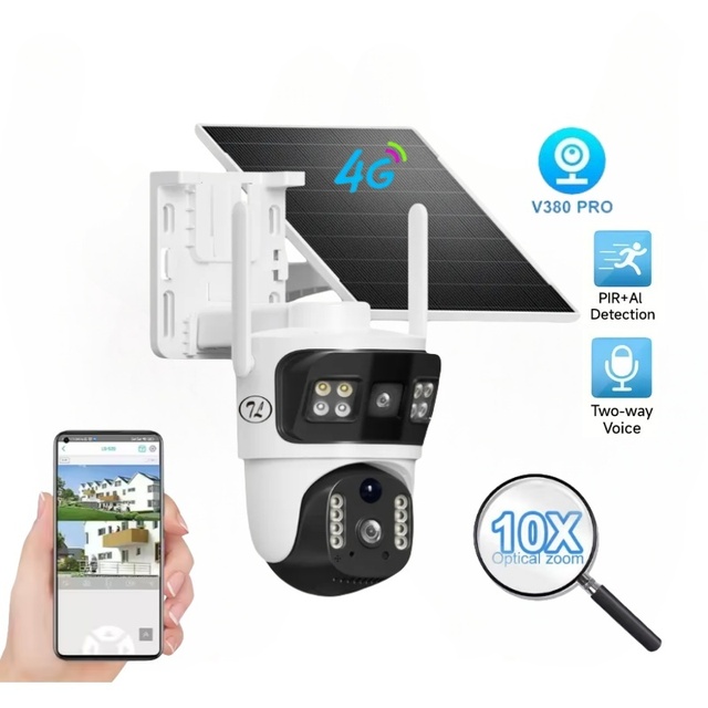 V380 4G Solar 2-lens Motion Detection Automatic Tracking PTZ Full-color Night Vision Two-way Audio Network Security Camera
