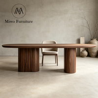 Table à manger ovale moderne en noyer avec base double cylindre, table à manger en bois pour la maison et les restaurants, pour 6 personnes