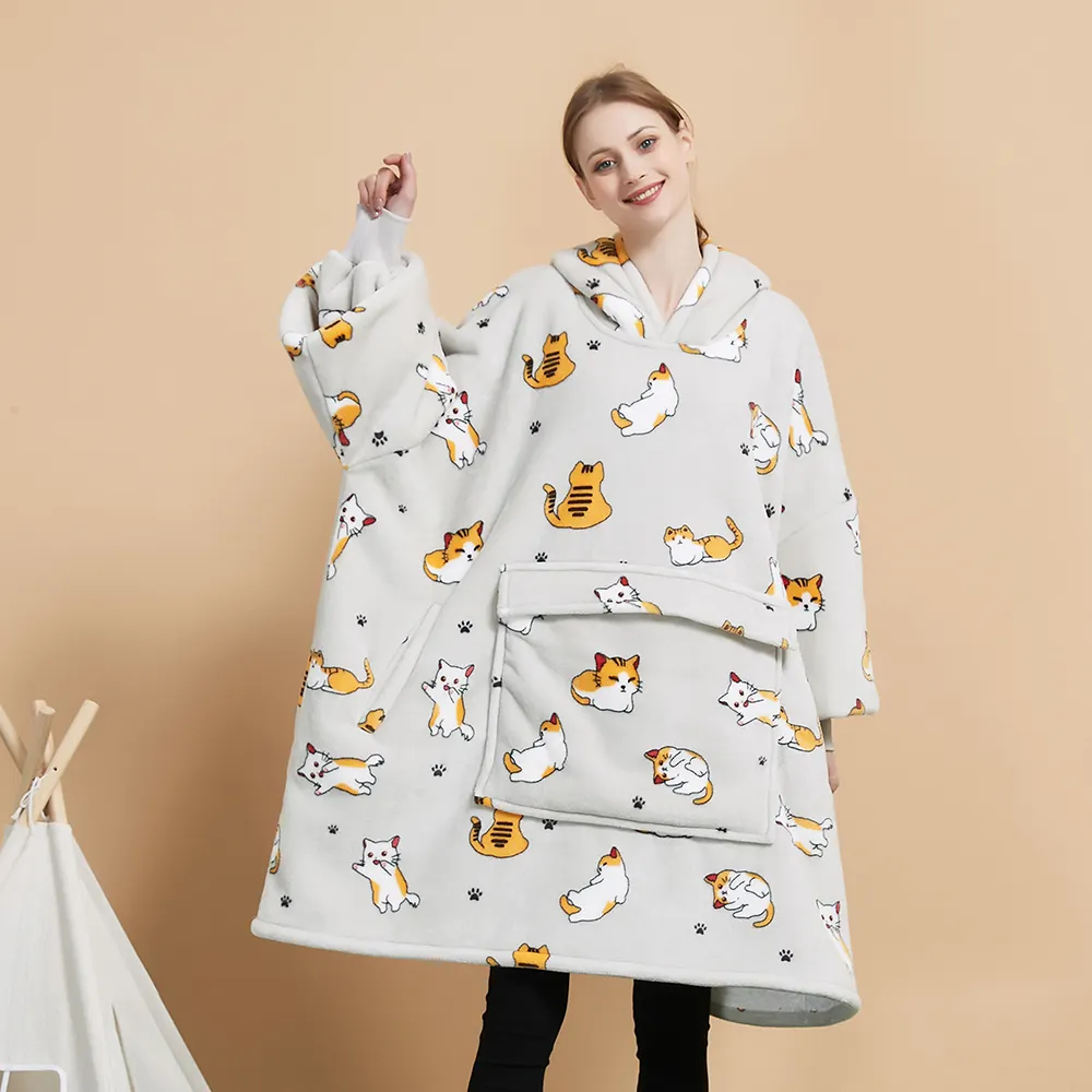 Couverture à capuche surdimensionnée en alpaga taille unique pour adulte conception personnalisée de chat couverture à capuche Sherpa portable