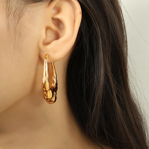 ต่างหูแบบห่วง ชุบทอง ไทเทเนียมสตีล ดีไซน์เรขาคณิต EH707 เครื่องประดับแฟชั่น - Product Image 4