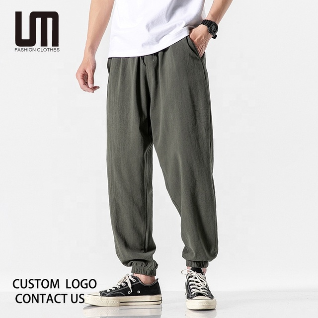 2025 Wholesale Men's Mid Waist Cotton Linen Harem Pants Breathable Comfortable Spring Summer Fashion Loose Baggy Casual Trousers