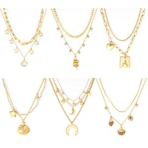 Collier superposé pour femme en plaqué or 18 carats PVD, motif coquillage, conque, lune, cœur, étoile, chaîne d'été, pendentif, bijoux de haute qualité - Product Image 1