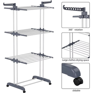 Séchoir à linge sur roulettes pliable à 4 niveaux, 68,1 pouces de hauteur, en acier, avec chariot de séchage à roulettes - Product Image 4