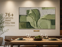 Art mural abstrait vert olive en patchwork de feuilles, bas-relief épais impasto fait main, cadre doré, pour hôtel, salle à manger privée, biophilique, personnalisé