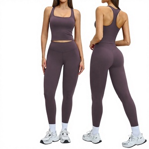 Ensemble <span class=keywords><strong>de</strong></span> sport décontracté pour femme, coupe ajustée, dos élégant, longueur cheville, sans manches, couleur unie, pour fitness en extérieur - Product Image 1