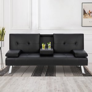 Sofá cama plegable <span class=keywords><strong>de</strong></span> PU para sala <span class=keywords><strong>de</strong></span> estar, mueble barato con portavasos - Product Image 5