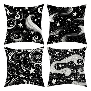 Funda de cojín Hanlin cuadrada con diseño de estrellas en blanco y negro, moderna, lavable, para sala de estar, sofá, asiento de coche, decoración de fiestas - Product Image 1