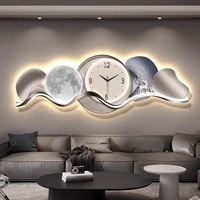 Décoration de salon Horloge moderne de luxe Lumières LED Gravure sur verre Cristal Porcelaine Sculptée Décoration murale Art Peinture lumineuse LED