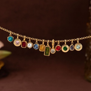 Collar con colgante de 12 piedras de nacimiento de acero inoxidable DIY con cadena suelta básica, chapado al vacío con protección de color oro de 18K - Product Image 4