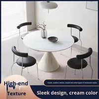 Table à manger en pierre frittée de style français Blanc pur Table moderne minimaliste pour petits appartements Ensemble table et chaises de salle à manger
