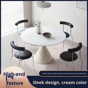 Tavolo da Pranzo in Pietra Sinterizzata Stile Francese Bianco Puro Moderno Minimalista per Piccoli Appartamenti Set Tavolo e Sedie da Pranzo - Product Image 5