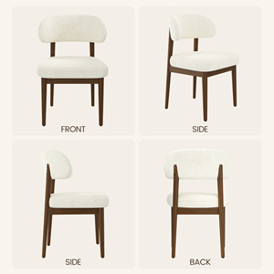 Arched Back Teddy Fabric Dining <b>Side</b> Chairs Ergonomic Upholstered Rubber Wood Dining Chairs for Restaurant Cafe Bistro - Product Image 3