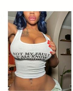 Camiseta sin mangas informal para <span class=keywords><strong>mujer</strong></span>, de punto, ajustada, con cuello redondo y estampado de letras, estilo FloralCharm - Product Image 4