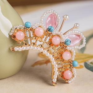 Tocado Hanfu, accesorios de vestuario antiguos, horquillas de estilo antiguo, adornos para el cabello, flor de aleación con imitación de perlas, accesorios pequeños para el cabello - Product Image 4