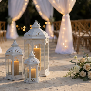 Wholesale White <b>Moroccan</b> Style Metal Handmade Lead Free Candle Holder Lanterns for Home & Wedding <b>Decor</b> - Product Image 1