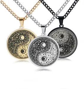 Wholesale low MOQ 60cm Gold Plated stainless steel Creative Tai Chi Yin and Yang Pendant men Necklace