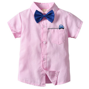 Ropa de verano para niños, camisas de manga corta de algodón y <span class=keywords><strong>lino</strong></span> con bordado de coche, color sólido - Product Image 1
