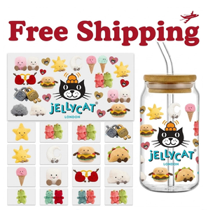 Free-Shipping Cute Cartoon Cat And Cloud 3D Stuffed Animal Style Rub On Transfer <b>Decal</b> for 16 oz Glass Can Making - Product Image 1