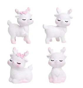 Offre Spéciale vente directe d'usine les figurines de cerf en résine rose miniatures faites à la main panier de souche de cerisier de dessin animé mignon