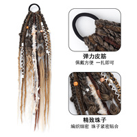 Queue de cheval élastique bohème de 60 cm en gros pour femmes, tressée à la main avec perles viking, extension de cheveux, accessoire de fête
