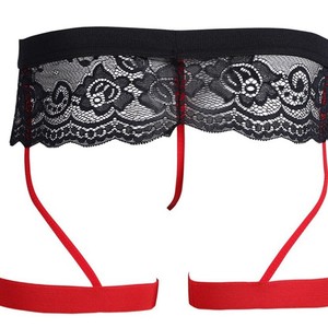 Sous-vêtements en dentelle pour hommes, string noir et rouge, taille moyenne, tissu en polyester, style sexy M1533 - Product Image 2