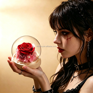 Dôme de fleurs préservées style boutique, idéal pour la Saint-Valentin, les anniversaires, la décoration de tables de café, les fiançailles, les mariages - Product Image 1