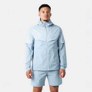 Ensemble de survêtement pour homme : coupe-vent léger à capuche et short, avec sweat à capuche entièrement zippé – Idéal pour les activités sportives en extérieur - Product Image 1